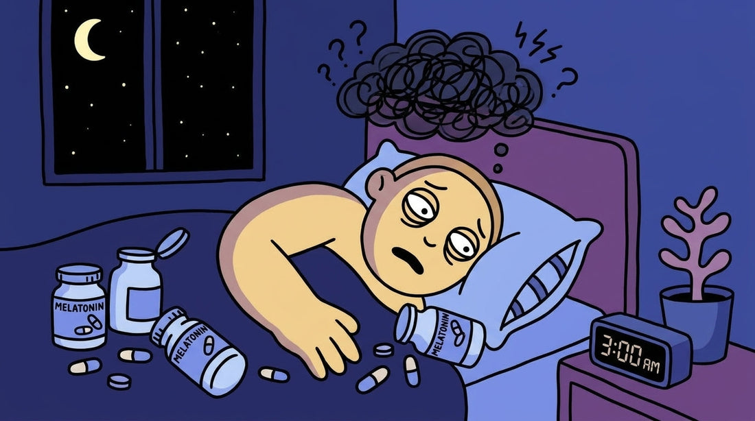 Person lying in bed awake because they took melatonin 