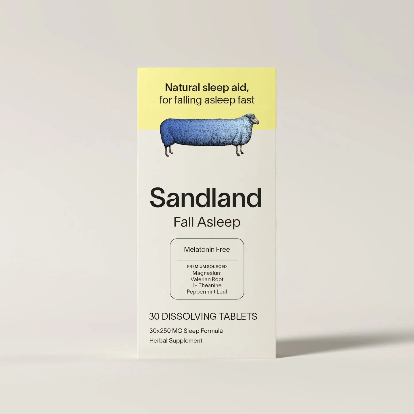 Sandland labeled supplement box against a white background