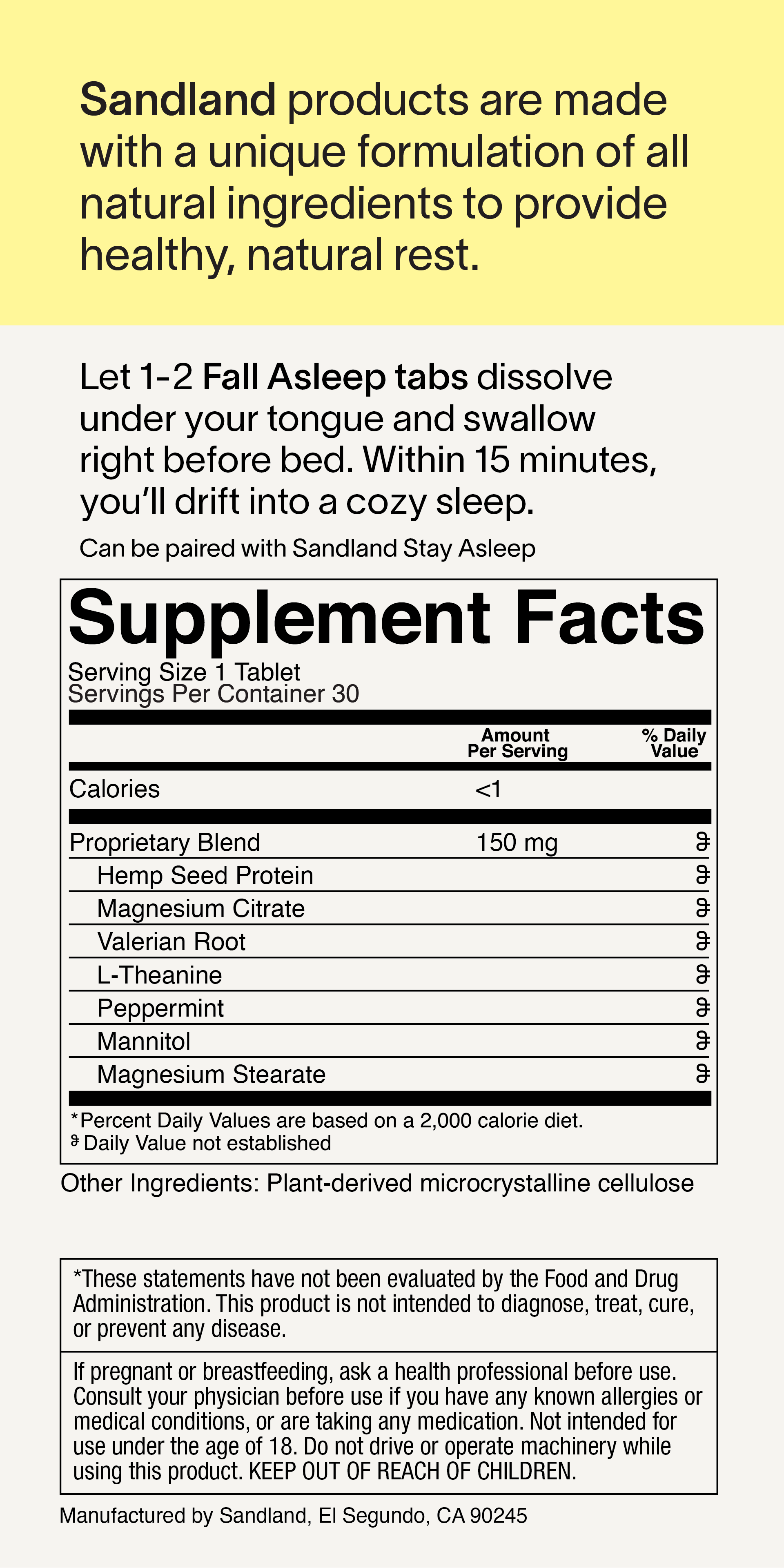 Sandland labeled supplement box with ingredients